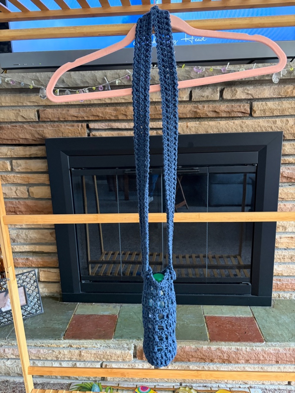 Handmade Navy Crochet Bottle Sling - Unbranded